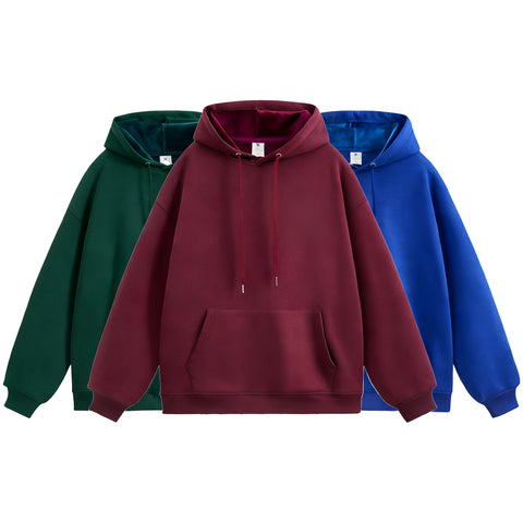 Fall Winter Fleece-Lined Hooded Pullover Sweatshirt
