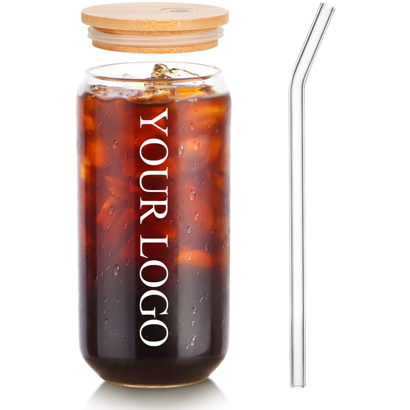 16oz Drinking Glass with Bamboo Lid and Straw