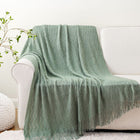 Solid Color Acrylic Knit Throw Blanket with Tassels