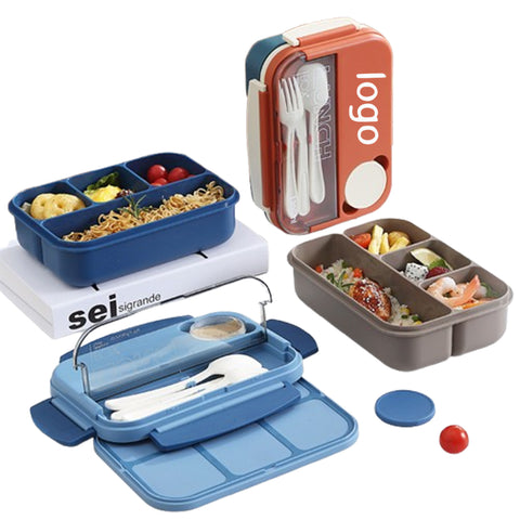 4-Compartment Plastic Food Lunch Box With Cutlery