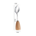 Stainless Steel Kids Tableware With Standing Wooden Handle