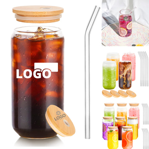 16oz Drinking Glass with Bamboo Lid and Straw