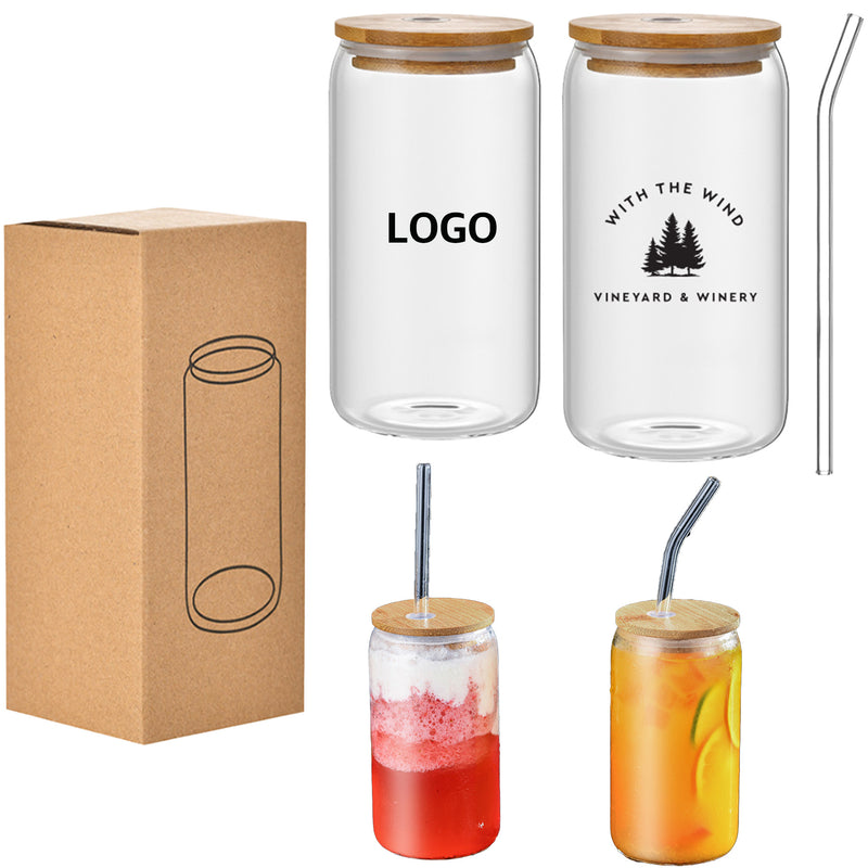 16 OZ Borosilicate Straw Glass with Bamboo Lid