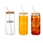 20oz Can Shaped Drinking Glasses W/ Bamboo Lid & Glass Straw
