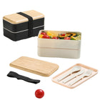 2 Layers Compartment Lunch Bento Box W/ Bamboo Lid & Cutlery