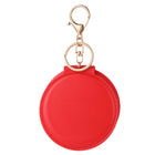 Round Leather Double Sided Makeup Mirror With Keychain