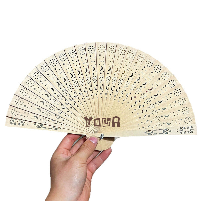 8 Inch Wooden Carved Handheld Folding Fan