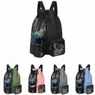 Swim Bag Mesh Drawstring Backpack With Wet Bag