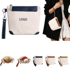 Custom Logo Mini Canvas Tote Bag With Pu Wrist Strap