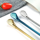Stainless Steel With Filter Spoon Drinking Stirring Straws