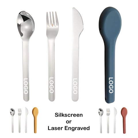 3 Piece Stainless Steel Utensil Set With Silicone Case